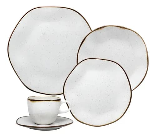 Imagem do produto Aparelho de Jantar e Chá Ryo Maresia 20 Peças Branco e Marrom Oxford