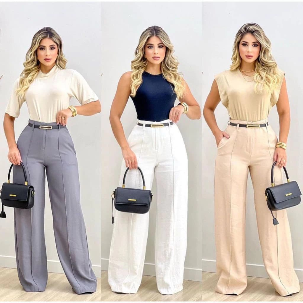 Imagem do produto Calça Pantalona Alfaiataria Premium Cintura Alta Com Bolso Com Cinto PROMOÇÃO