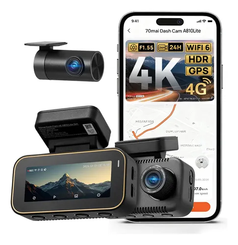 Imagem do produto Câmera Veicular 4g App 70mai A810 Lite 4k Gps Noturna Hdr 24 4g A810 Lite Set (4k Frontal + 1080p Traseira)