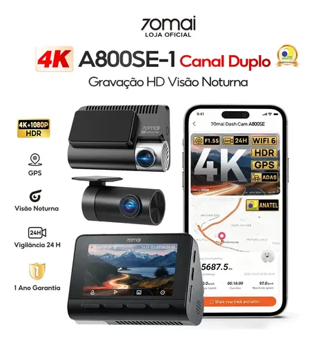 Imagem do produto Câmera Veicular Automotiva Carro Dupla 4k+1080p 70mai Dash Cam A800SE-1 Gps HDR Visão Noturna F1.55 ADAS WiFi App Bluetooth Supercapacitor Monitoramento de Estacionamento 24H Imagem em Imagem 3\