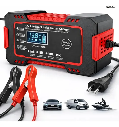Imagem do produto Carregador Inteligente De Bateria Automotiva 12v 6a Bivolt Recupera Baterias 4ah A 100ah Todos Veículos Moto Carro Caminhão Barco