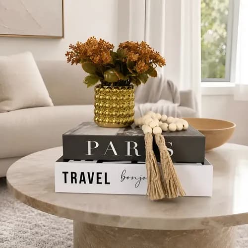 Imagem do produto Decoração Sala Dupla Livro Fake + Vaso Dourado + Colar Decor