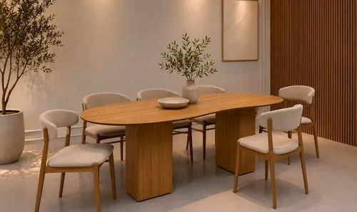 Imagem do produto Mesa De Jantar 6 Lugares 180 X 90 Orgânica Base Ripada Marrom-claro