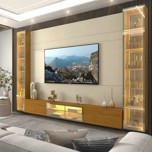 Imagem do produto Rack com Painel para TV até 84" Gelius Móveis Luminare Off White/Naturale MDF