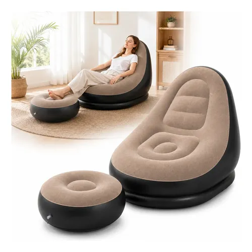 Imagem do produto Sofá Inflável Poltrona Com Pufe Portatil Para Praia Camping Marrom