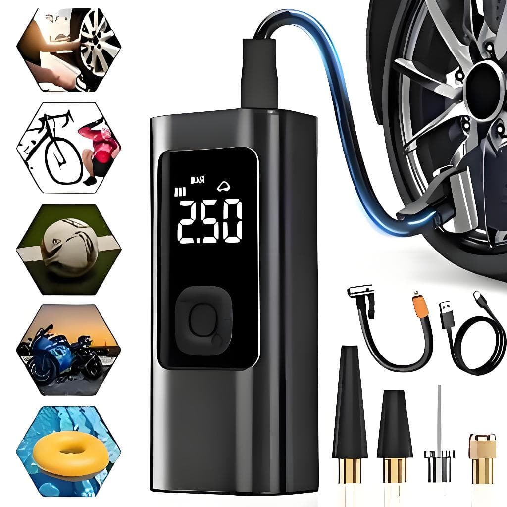 Imagem do produto Bomba de Ar Elétrica 12V Compressor Portátil para Pneus de Carro, Moto, Bicicleta e Acessórios -M6