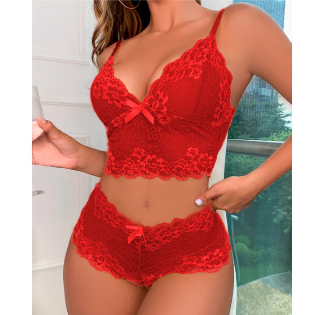 Imagem do produto Conjuntos Lingerie Feminino de Renda Sexy Caleçon e Sutiã Sem Bojo Conjunto Espera Marido